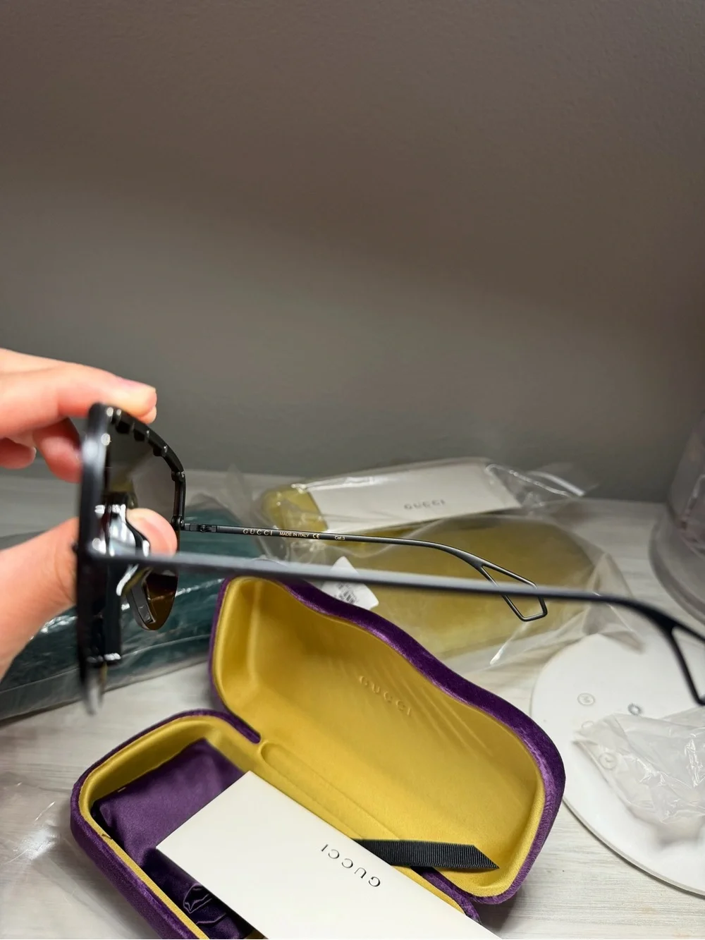 Gucci Brown Gradient Shield Sunglasses with Stud Accents